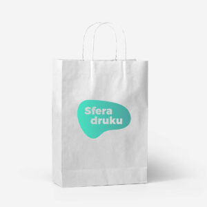 Biała torba papierowa z nadrukiem logo Sfera Druku Drukarnia internetowa - torby papierowe reklamowe